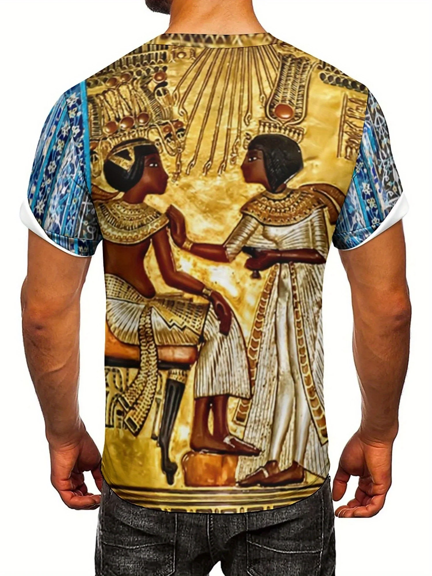 Men's Retro Y2K Ancient Egyptian Pharaoh 3D Print T-Shirt - Short Sleeve, Round Neck, Vibrant Egyptian Art Design