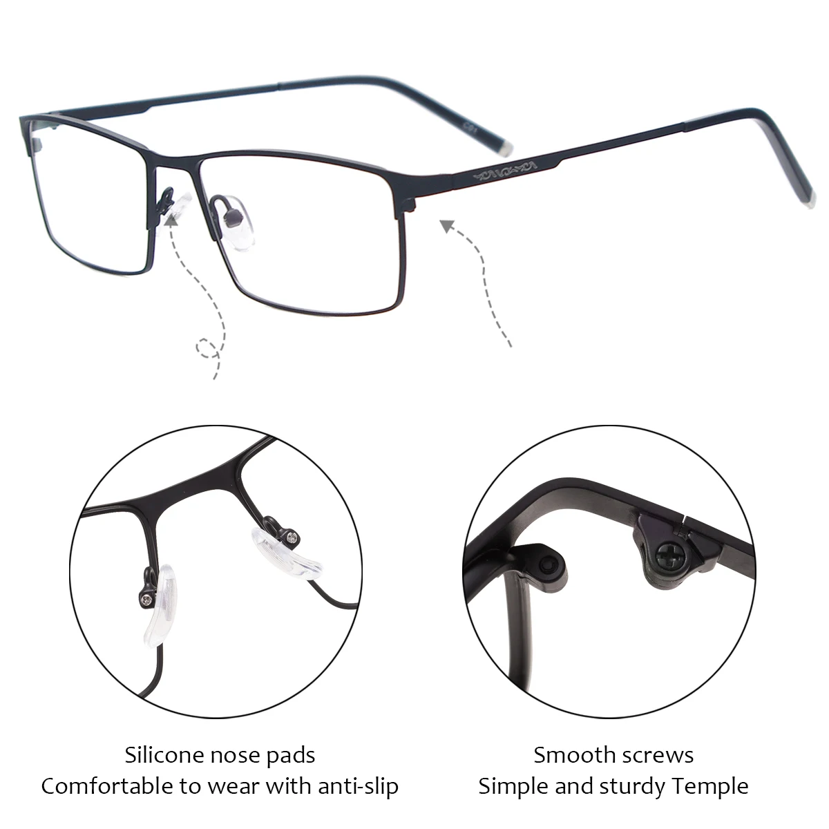 Metal Full Rim Glasses Men Rectangle Prescription Eyeglass Frames For Optical Lenses Myopia and Presbyopia