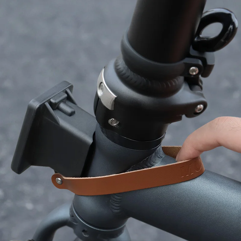 MUQZI Front Bag Quick Release Cowhide Handle Pull Ring Compatible with Brompton Folding Bicycle Bag Carrier view 3
