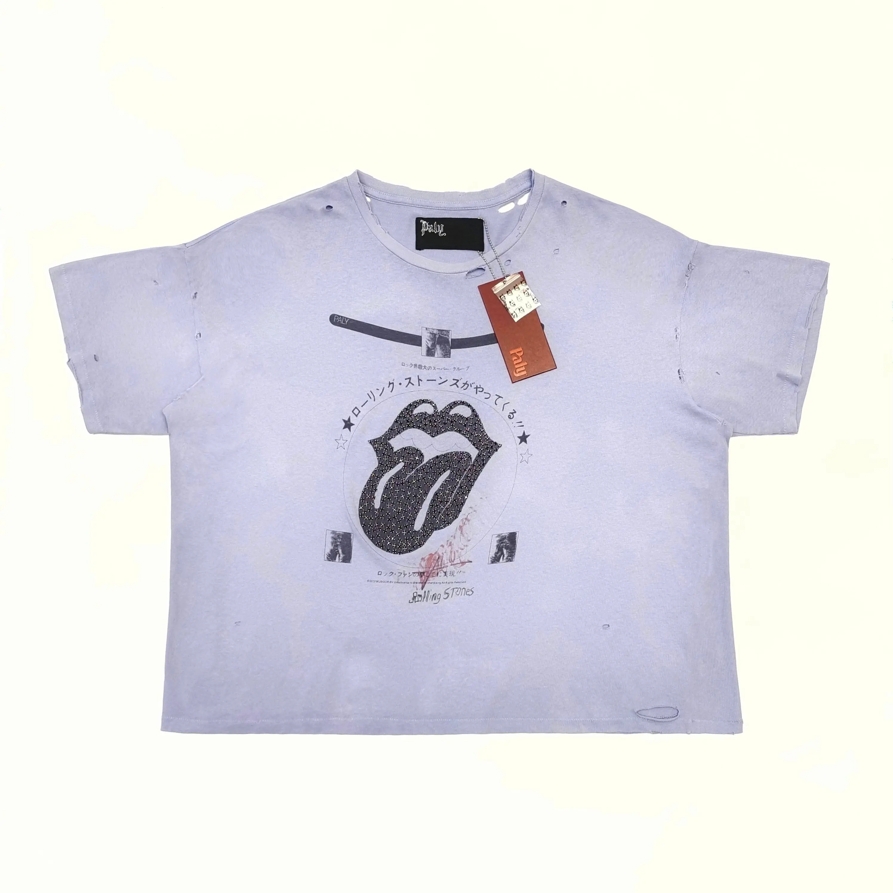 Paly Hollywood Drilled Tongue High Street Short Sleeve Alphabet Print T-Shirt