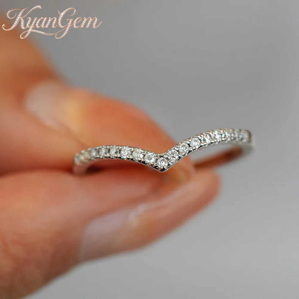 KyanGem V-Shaped Single-Row PT950 Platinum Ring Women's Cluster-Set Crown Moissanite Solitaire Ring Girlfriend Gifts