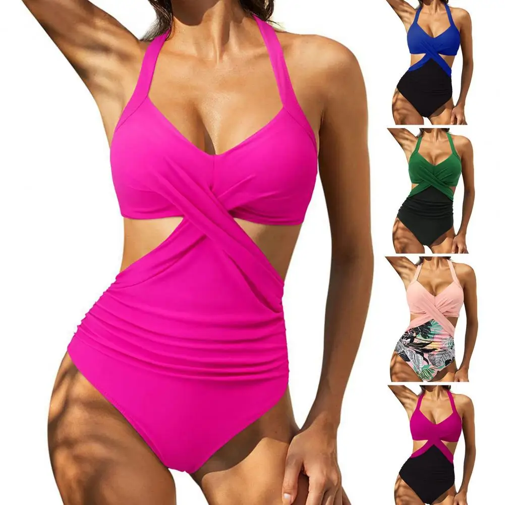 

Sexy Padded Summer Vacation Lady Swimsuit Low-cut Women Summer Monokini Backless Holiday Bathing Suit Lady Garment