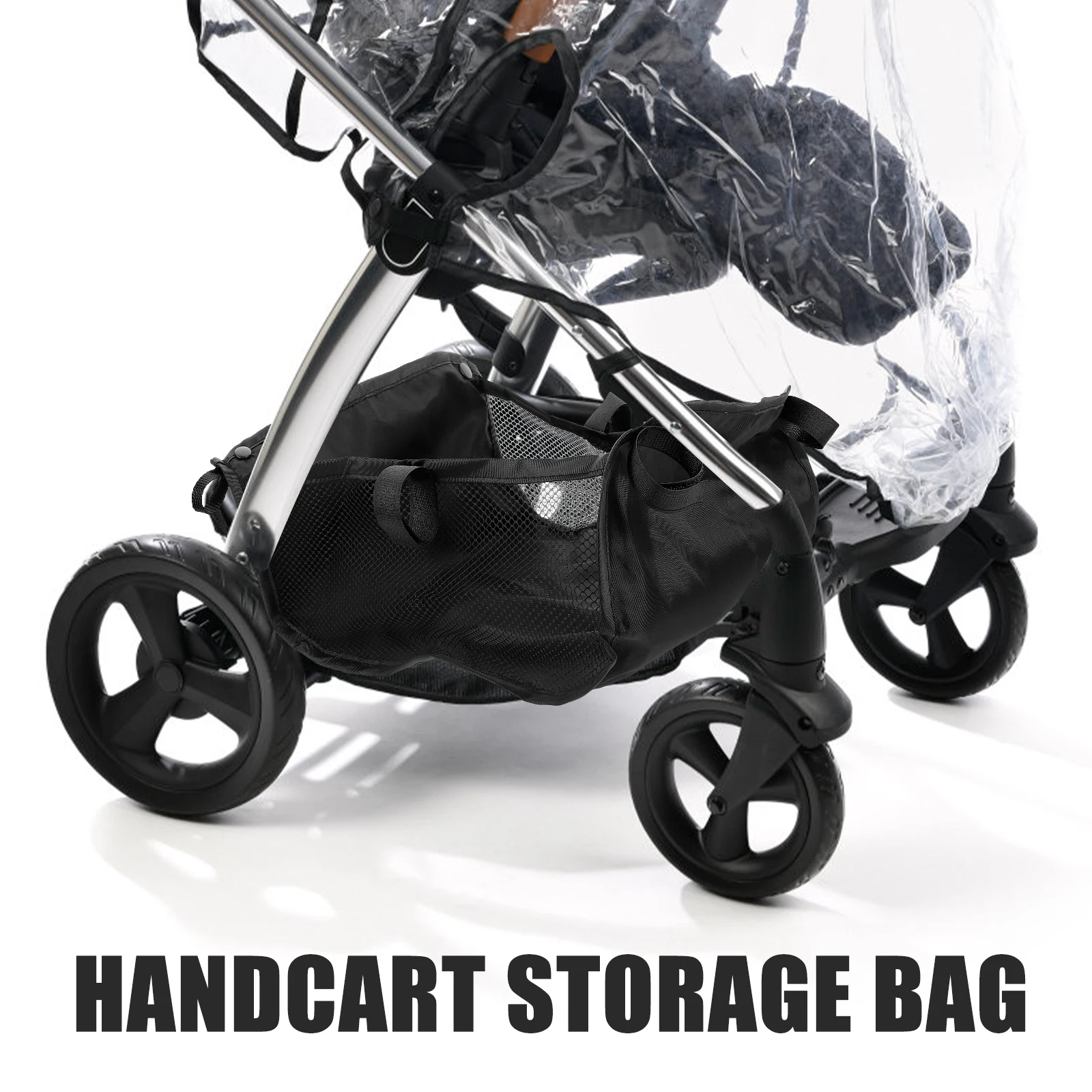 Baby Stroller Storage Basket Oxford Cloth Pram Bottom Hanging Basket Large Capacity Mesh Bag Diaper Bag Basket Organizer