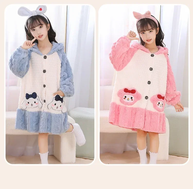 2024 New Kawaii Kuromis Children's Pajamas Winter Flannel Bathrobes Anime Tigger Nemo Mermaid Melodys Shaped Night-robe