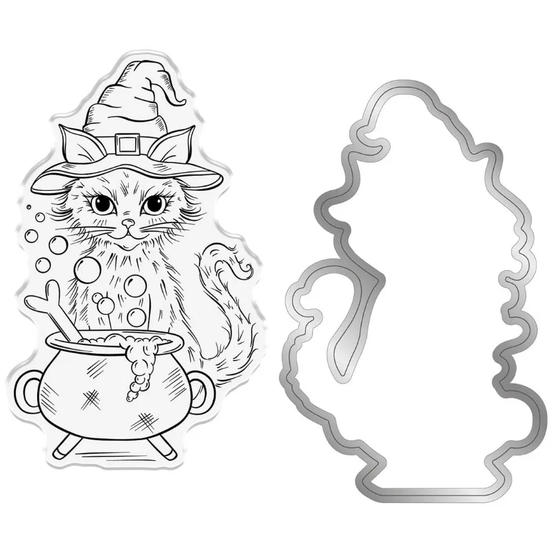 Little Cat Is Wearing a Hat and Making Soup Metal Cutting Die And Stamp Scrap Booking Background DIY Decoration Craft Embossing