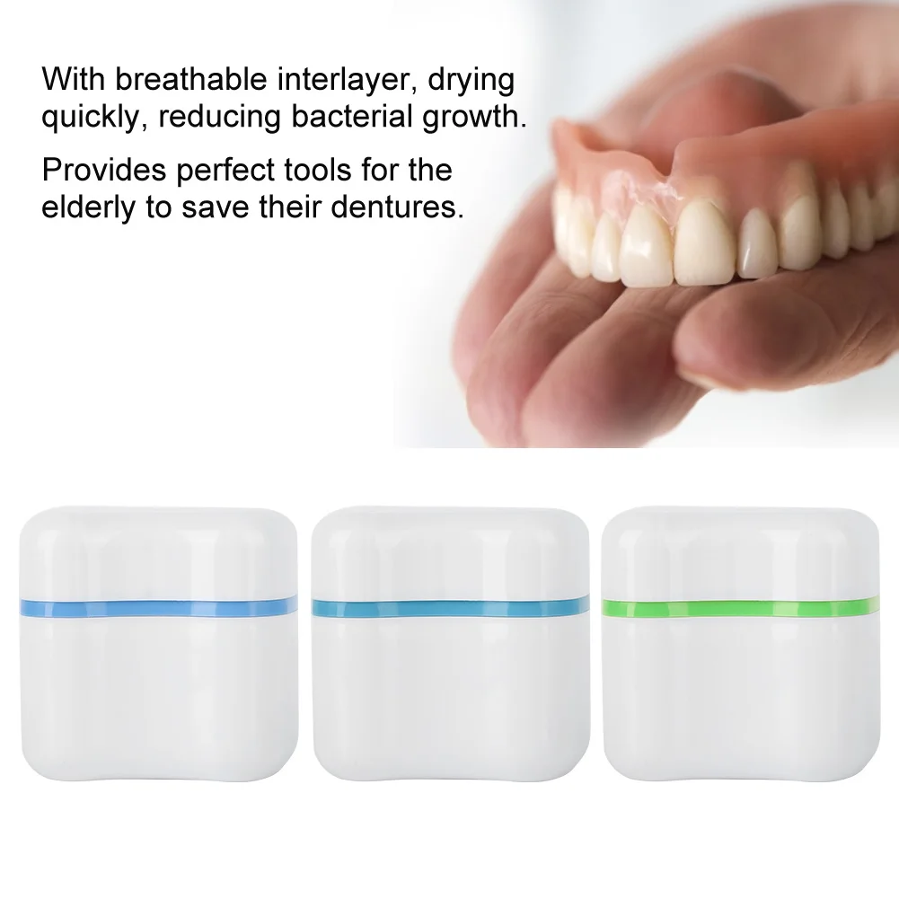 Portable Small Water-Resistant Denture False Teeth Store Cleaning Storage Case With Filter Screen Container Dental Appliance Box