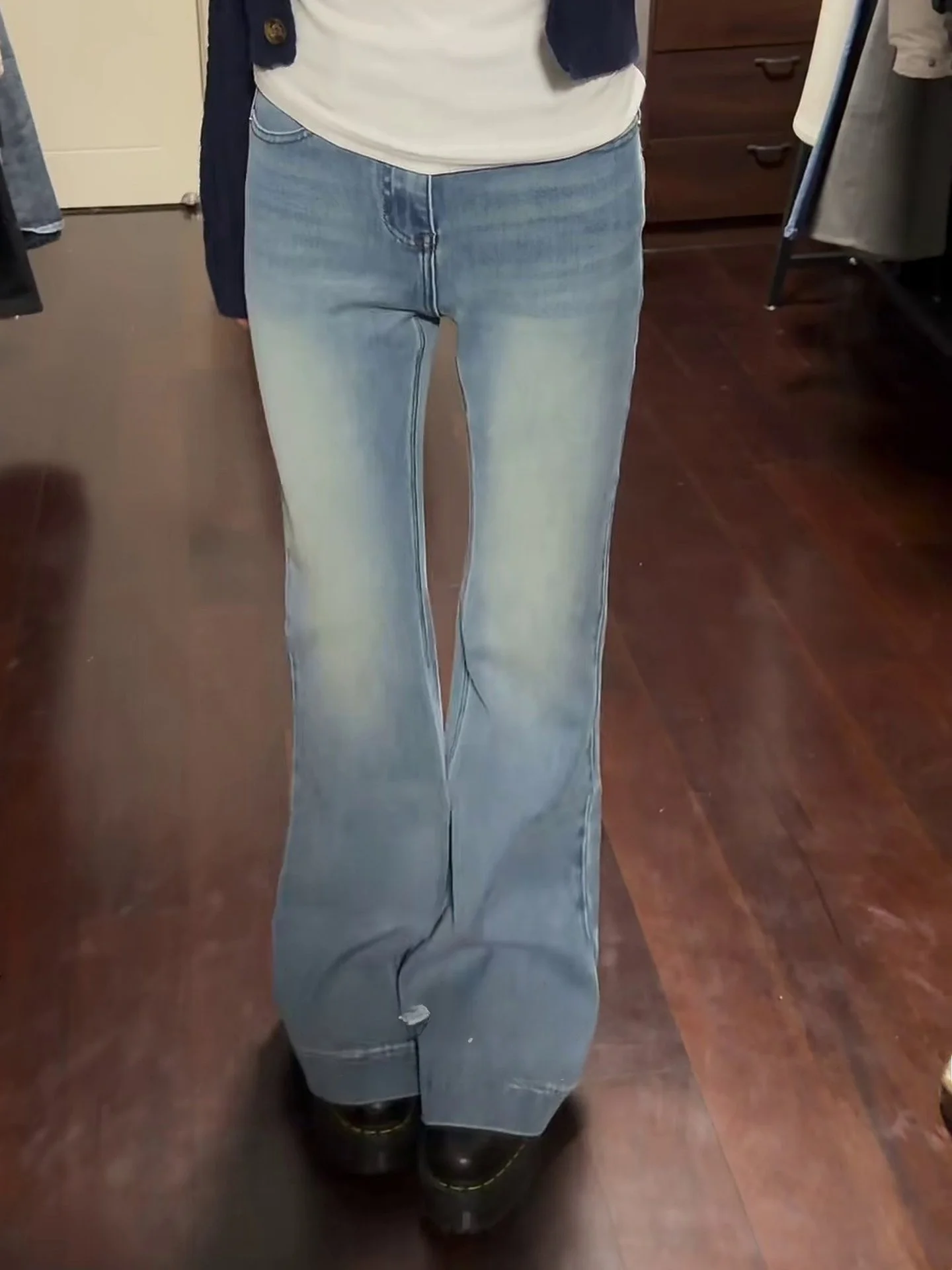 

High Waist Bell Bot Jeans Women's Slim Fit Long Pants Four Way Stretch Blue Cotton Denim High Heels Spring New Arrival