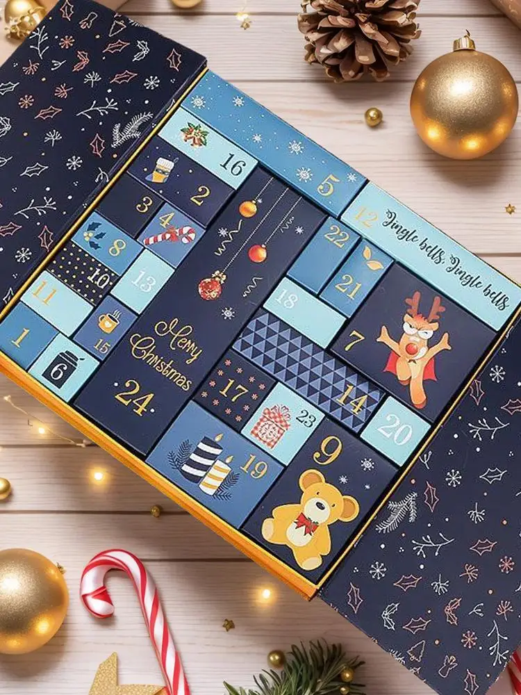 24 يوما إعادة الملء التقويم صناديق عيد الميلاد فارغة العد التنازلي التقويم طوي السنة الجديدة عطلة صندوق ل مدفأة نافذة الحلوى #3