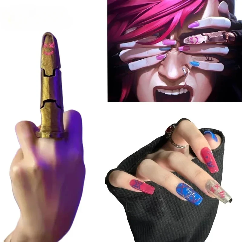 Exclusive Press-On Nails League of Legends Arcane Season 2 Same Style Jinx Cosplay Press-on Nail with Nail Tool Set