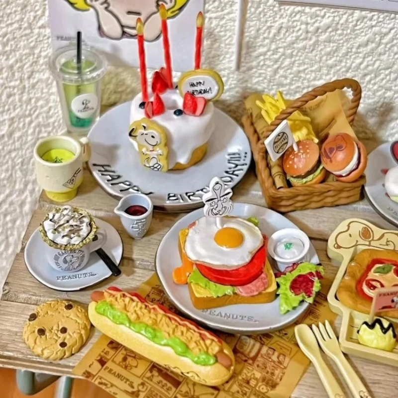 Caixa inteira genuína re-ment snoopy modelo em miniatura grinalda café padaria ocidental restaurante encontro caixa cega coleção