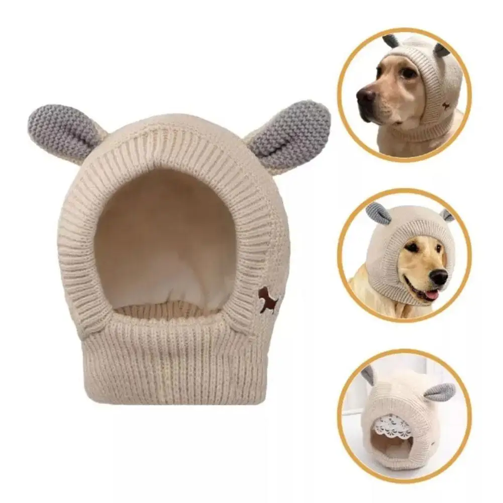 Cute Dog Ear Muffs Noise Protection Knitted Hat For Pet Puppy Anxiety Relief, Winter Warm Earmuffs For Medium And Large Dog E7N4