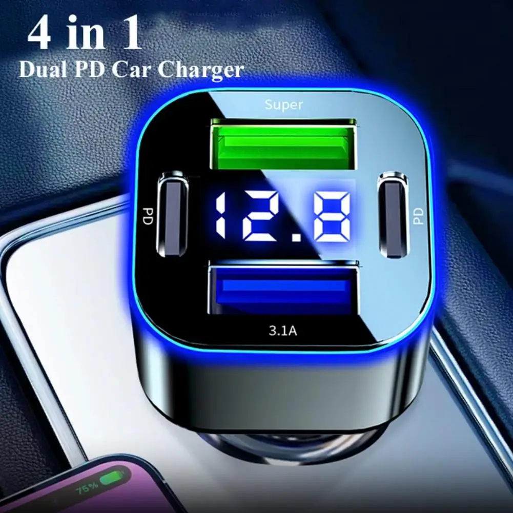 Digital Display Car Charger 5usb 250w Four-port Square Pd Charger Charge Car Fast Phone Charging Qc3.0 O3f2