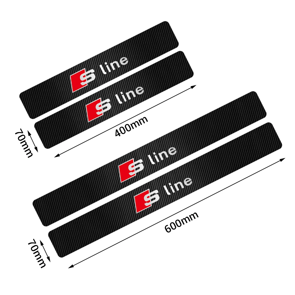 Car Styling 4pcs Carbon Fiber Auto Door Sill Protector Stickers For Audi SLine Q3 Q5 Q7 RS3 RS4 RS5 A3 A4 B5 B7 B9 A5 A6 C5 C6