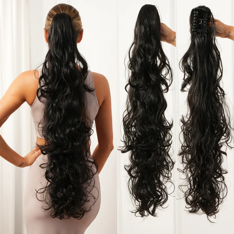 

Новый женский парик в европейском и американском стиле: пучок на заколке, пушистые длинные вьющиеся волосы из термостойкого волокна, мелкие локоны, эффект влажных волос