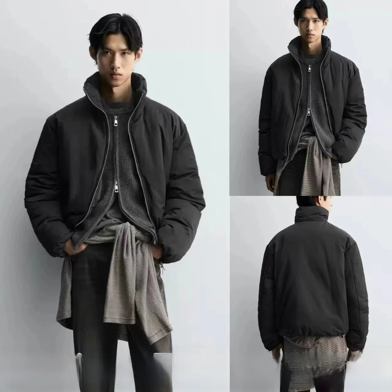 

New Men's Warm Loose Water-Repellent Cotton Jaet Stand Collar Coat Youth Faion Casual Long Sve Full-Length Winter Oute...