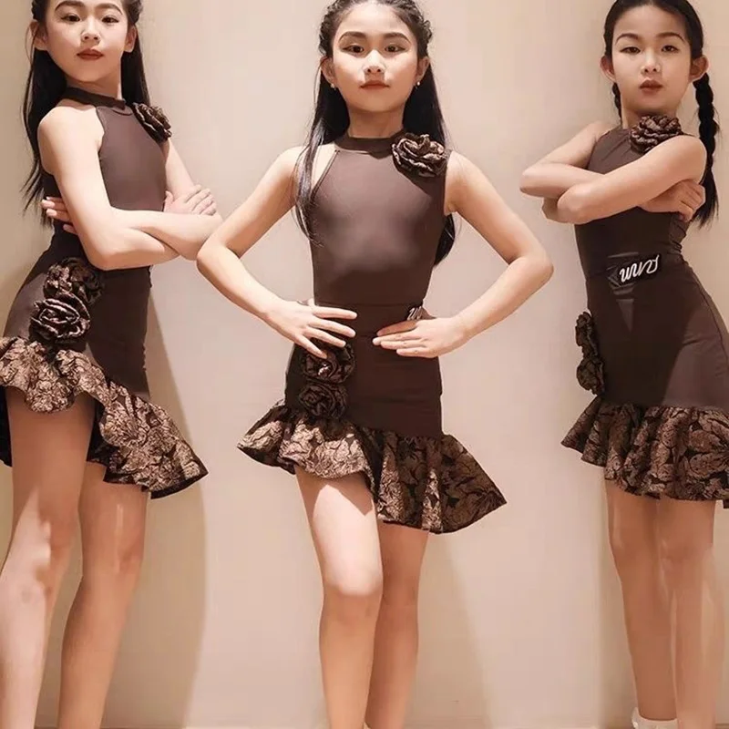 Cha Cha Rumba Tango Latin Dance Costume Girls Samba Ballroom Dance Dresses Dance Skirt Performance Kids Latin Practice Clothes