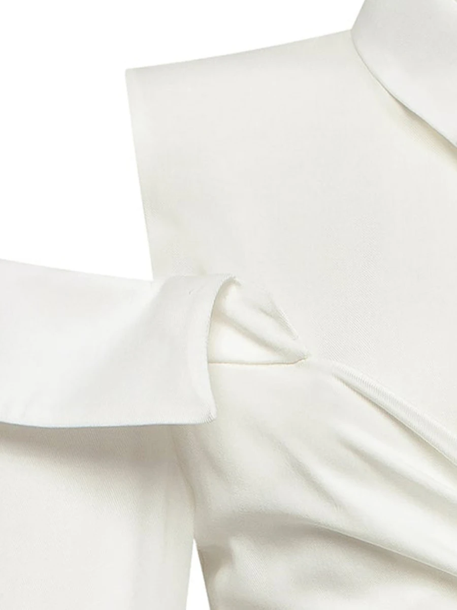 CHICEVER Sexy Basic Style Solid Shirt for Women Lapel Long Sleeve Off Shoulder Spliced Bandage Temperament Shirts Female Summer