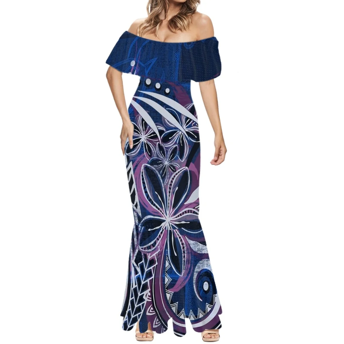 HYCOOL Off Shoulder Elegant Bodycon Polynesian Hawaiian Pacific Island Design Dresses Beach Party Night Dress Print On Demand