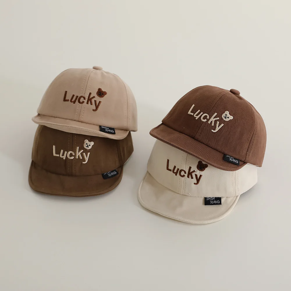 Cartoon Bear Baby Hats Corduroy Autumn Winter Toddler Lucky Letter Warm Baseball Cap Kids Outdoor Sun Visor Peaked Hats