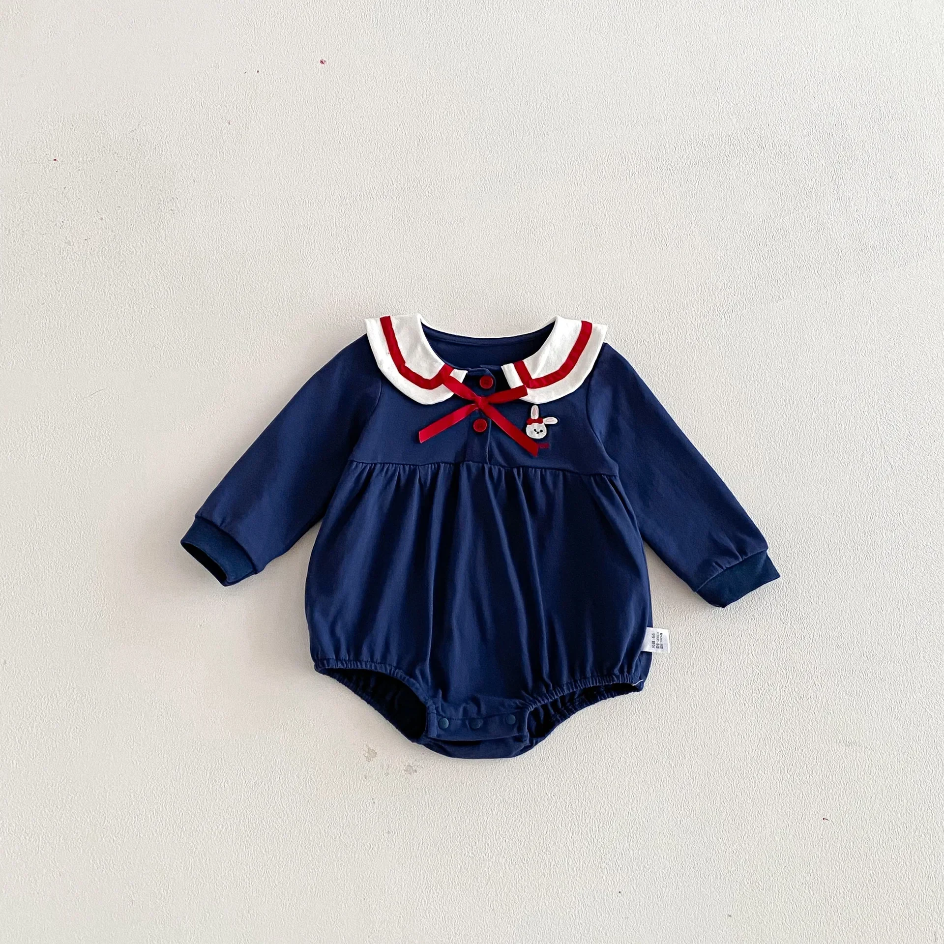 0-2y-新生児セーラースタイルボディスーツかわいいバニー刺繍ワンピース幼児女の子長袖服ジャンプスーツ