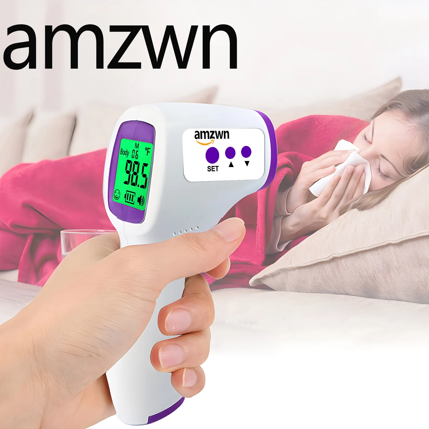 

amzwn Digital Forehead Thermometer Electronic Contactless Clinical Accuracy Non-contact Body Temperature Meter Fever Adult Child
