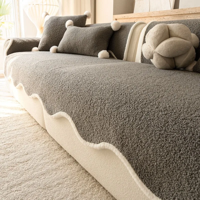 Thickened Irregular Sofa Cover Fabric New Autumn and Winter Cream Style Sofa Cushion Cover Fixed Anti Slip and Anti Cat Scratch