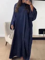 Eid musulmano caftano raso lucido Batwing Abaya Damen Dubai abiti africani di lusso per le donne caftano Marocain Robe Femme Musulmane