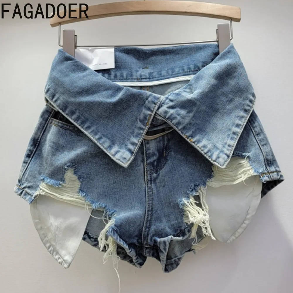 FAGADOER Fashion INS Trendy High Waisted Denim Shorts Women Retro Hole Slim Jean Summer New Female Matching Cowboy Bottoms 2024