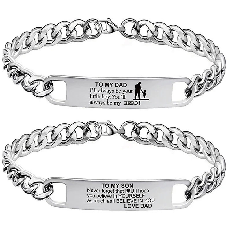 Inspirational Bracelet Men\'s Stainless Steel Personalized Engraved Bracelet Daughter Son to Father Gift Graduation Gift for Son