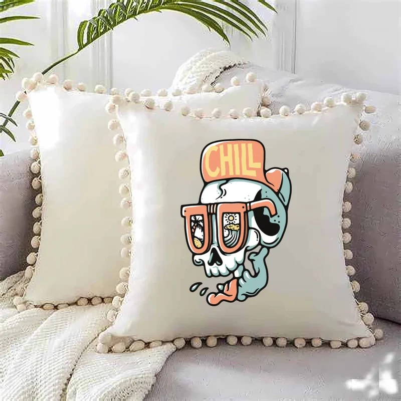 Trendy Skull CHILL Heat Transfer White Ink Iron - on Patch, Fun Sunglasses Coconut Tree Wave Pattern, Suitable for T - shirts, view 5
