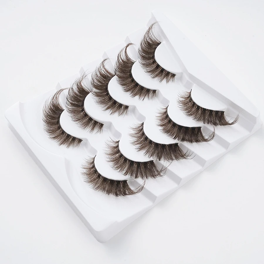 5 pares de europeu e americano diagonal voando raposa série olho cauda estendida uma peça haste fina marrom puro selvagem cílios postiços
