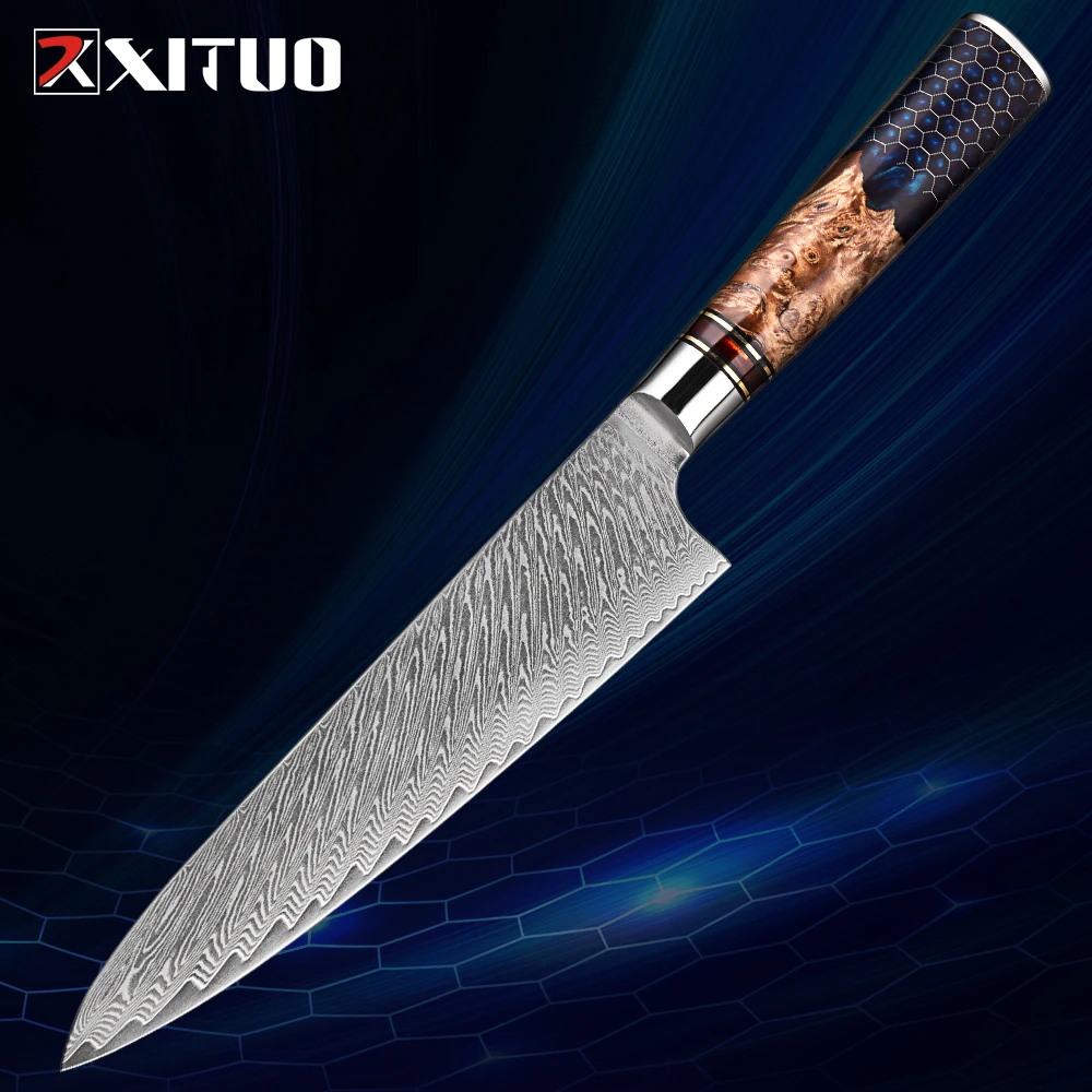 Damascus chef knives, 8 inch professional kitchen knife, beautiful Resin & Wooden Handle chef knife & durable sharp blade