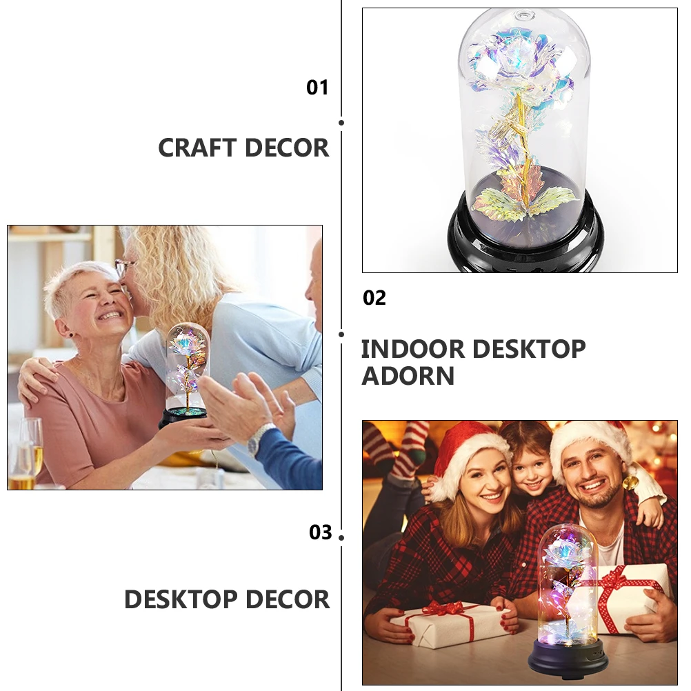 

1Pcs Gold Foil Preserved Flower Desktop Decor Exquisite Luminous Glass Cover Craft Ornament Glowing Indoor Scene Adornment Gift