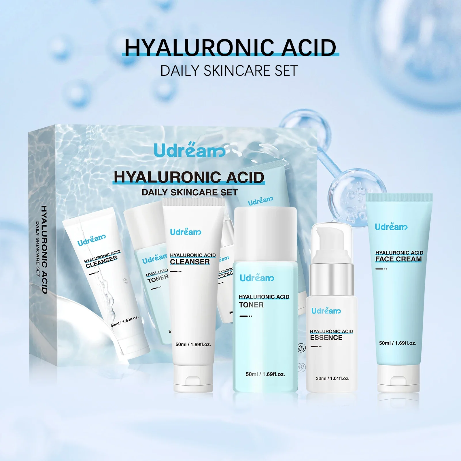 

Набор для ежедневного ухода за кожей с гиалуроновой кислотой - питает и восстанавливает кожу, улучшает текстуру и удерживает влагу для сияющего цвета лица.