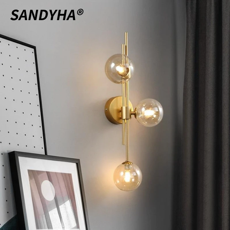 

SANDYHA Nordic Iron Wall Lamp Glass Ball Lampshade Design LED Light for Living Room Decoration Bedroom Bedhead Lighting Fixtures
