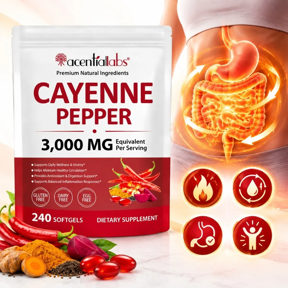 Cayenne Pepper Softgels Maintain Digestive Balance Boost Energy Levels Vitality Circulation 12-in-1 Complex with Turmeric 240Ct