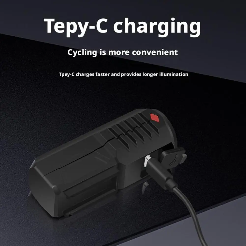 مصباح أمامي للدراجة MTB قابل لإعادة الشحن USB من النوع C، أضواء تحذير طويلة الأمد لركوب الدراجات في الهواء الطلق، مصباح أمامي للدراجة اللامعة #5