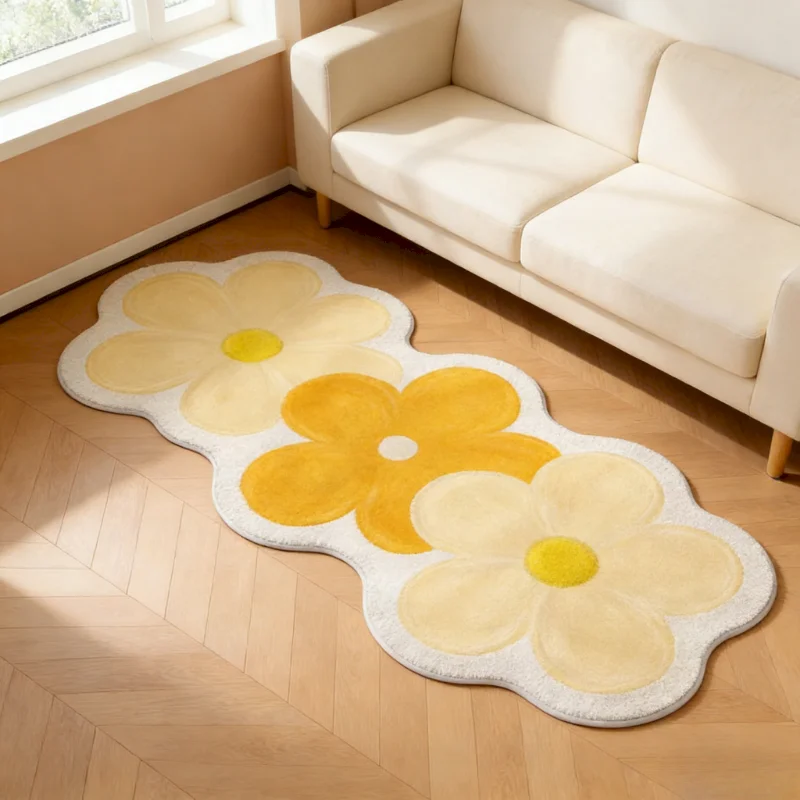 VIKAMA Irregular Shaped Carpet, Gradient Flower Fluffy Carpet, Anti Slip Soft And Fresh Floor Mat For Home Decoration