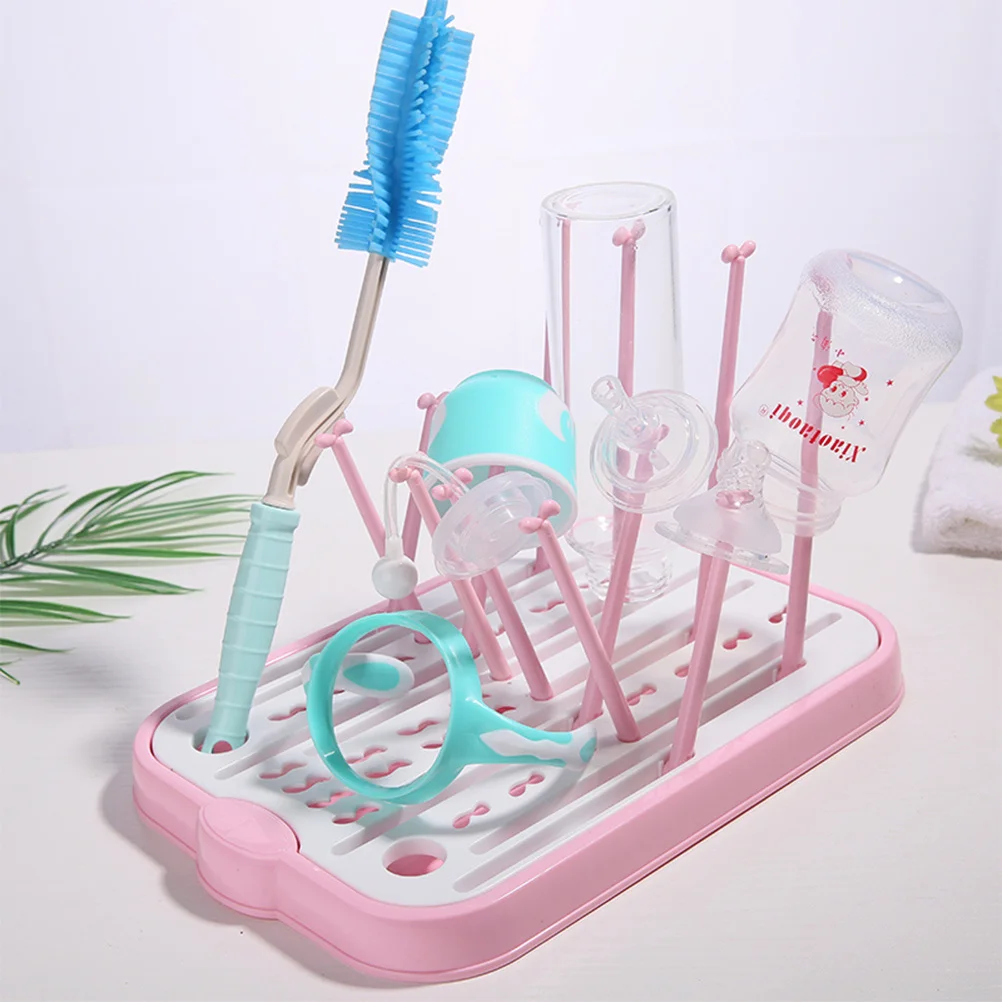 

Foldable Baby Bottle Dryer Pink Eco-Friendly PP Material Bottle Rack Removable Drip Tray Multifunction Multifunction Feeding