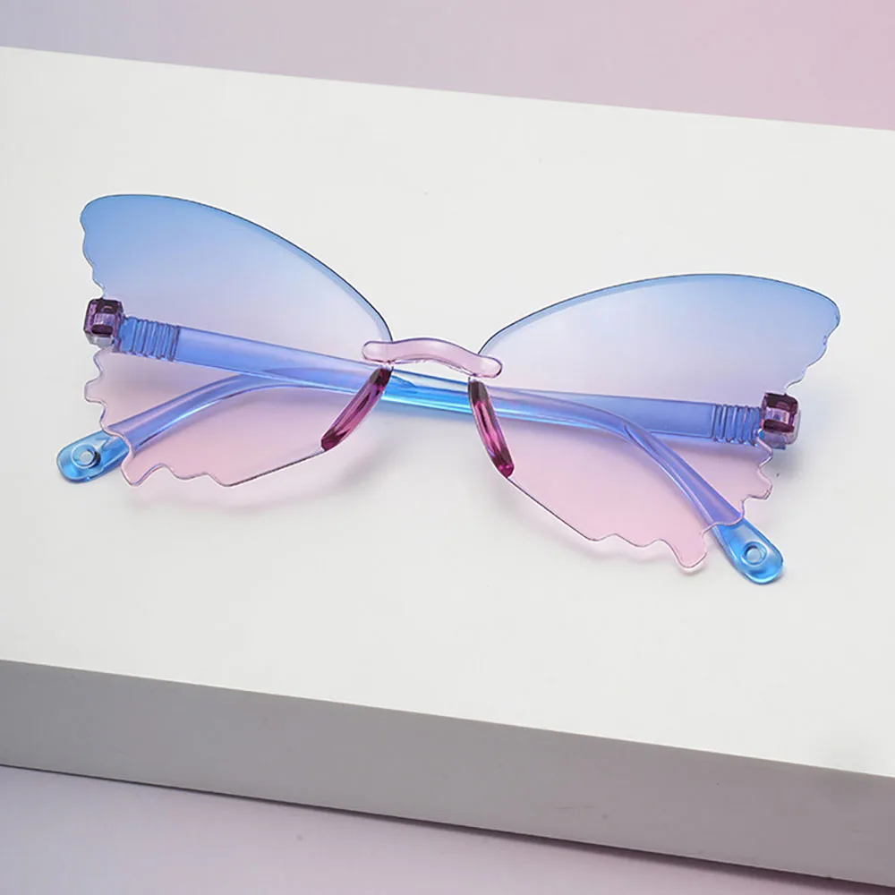 نظارات شمسية للأطفال مريحة بدون إطار على شكل فراشة نظارات شمسية Uv400 ظلال نظارات شمسية عصرية لامعة لركوب الدراجات والصيد في الهواء الطلق #5