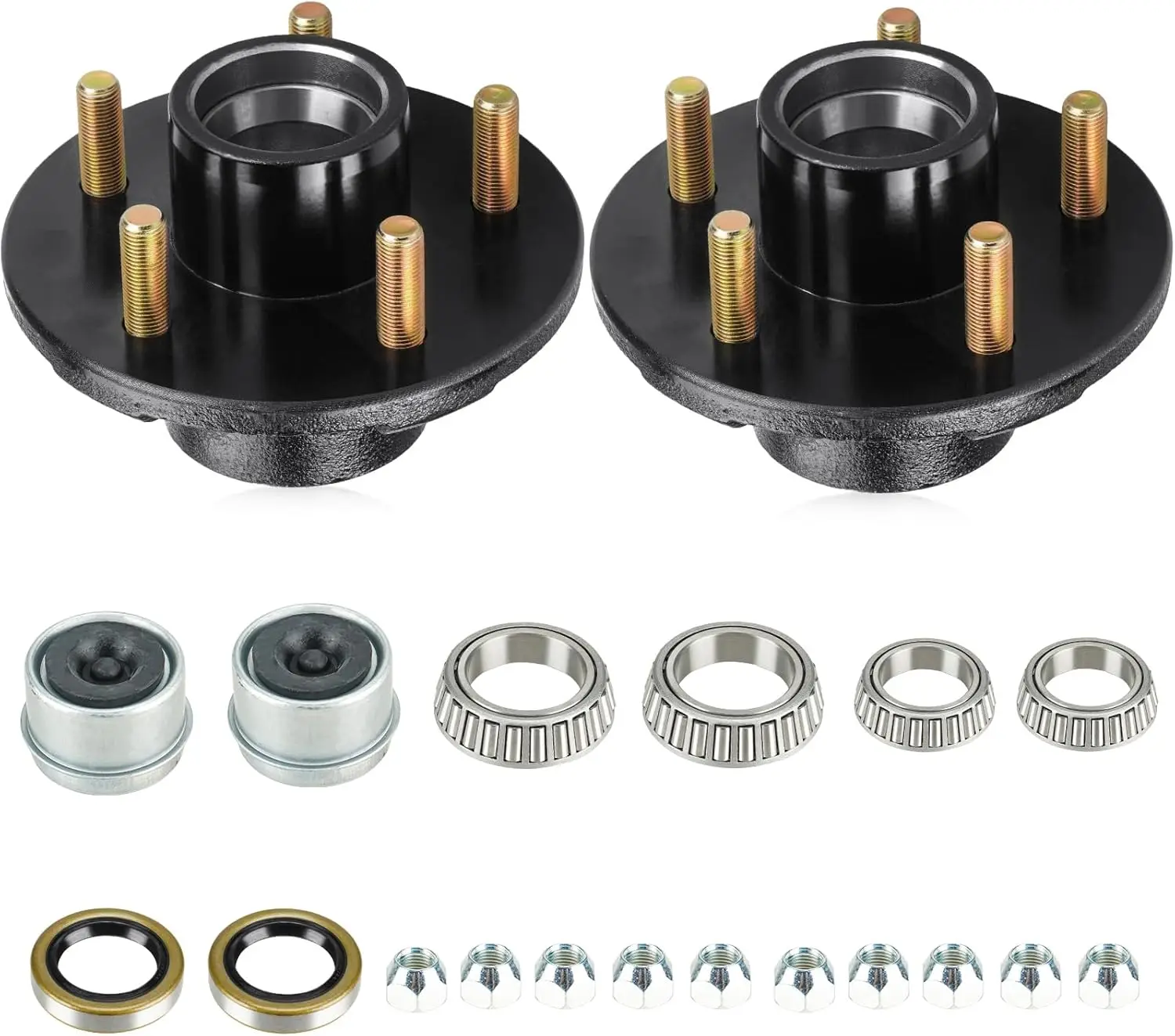 

2 Sets 5-Lug Trailer Hub Kits for 3500lbs Axles, Fits 1-1/16" to 1-3/8" Tapered Spindles