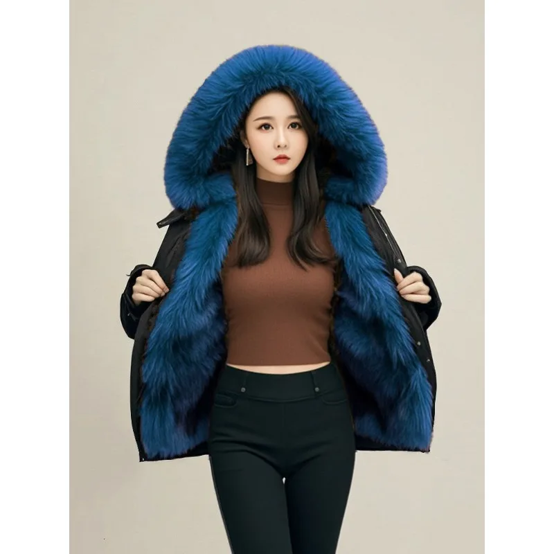 Women's Clothes Puffer Jacket Faux Fur Coat Thicken Golden Mink Fur Detachable Outer Jacket Inner Lining Leather Fur Combination