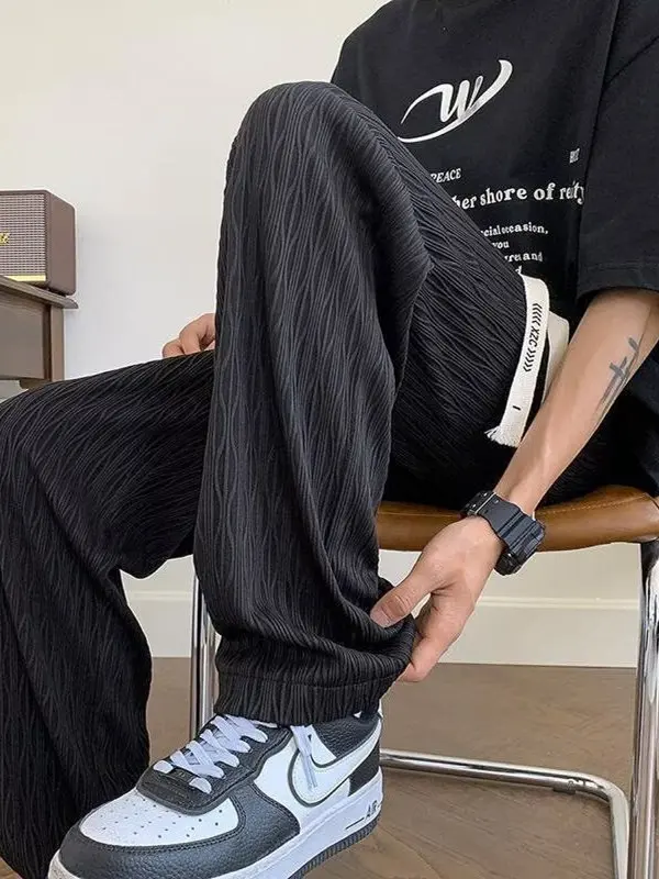 

Ice Silk Drapey Loose Fit Summer Thin Casual Pants for Men Straight Leg Wide Leg Long Trousers Comfortable Breathable Youthful