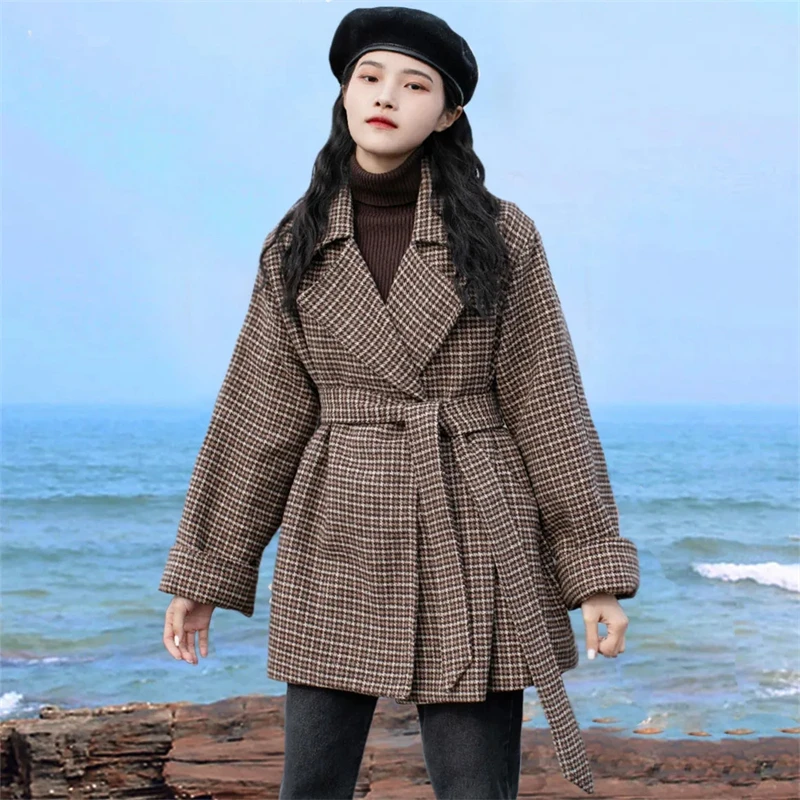 

New 2023 Autumn Winter Mid Length Version Blazer Loose Women's Woolen Coat Appear Thin Versatile Elegant Female Wool Jacket