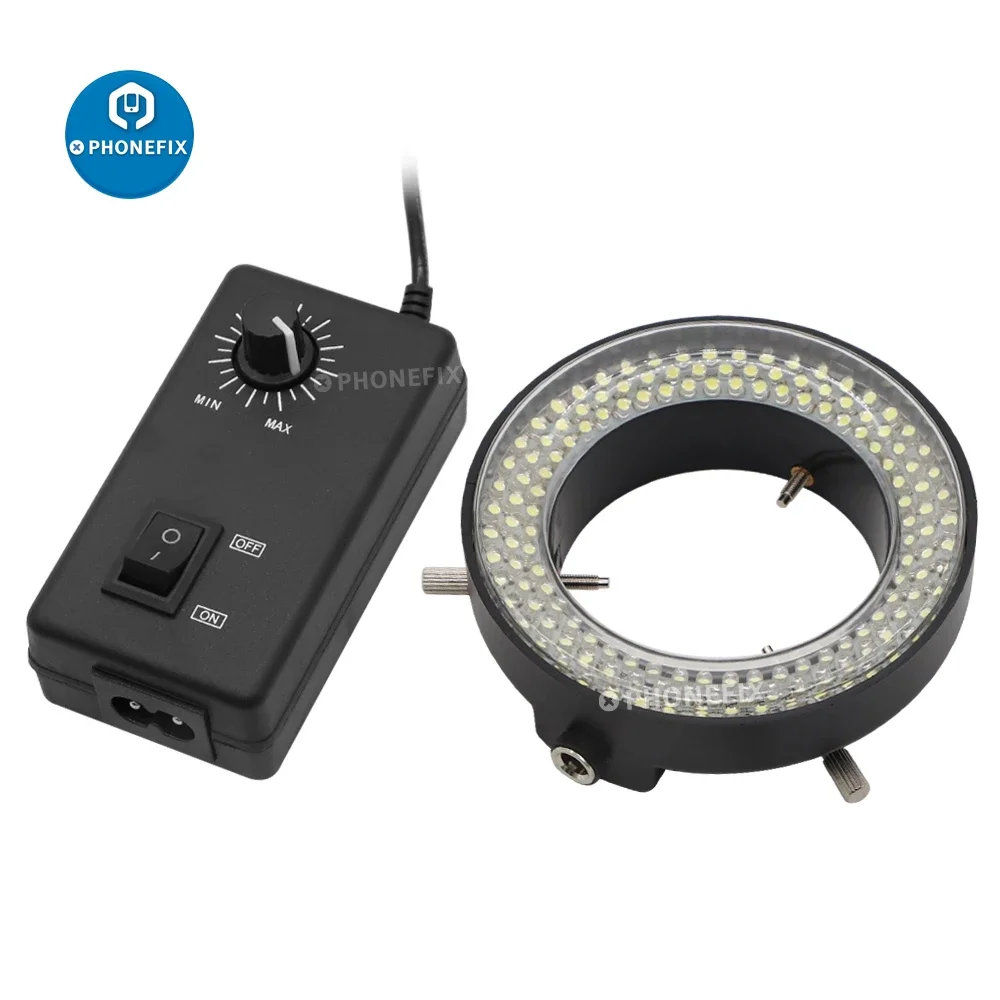 Adjustable 144 60 LED Ring Light 0-100% Illuminator Lamp For Industry Stereo Camera Microscope Magnifier Circle Light Source