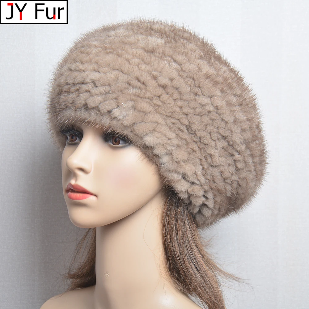 

Real Mink Fur Berets Elegant Women's Winter Caps New Design Fashion Fur Hats Women Winter Warm Knitted Natural Fur Beanies Hat