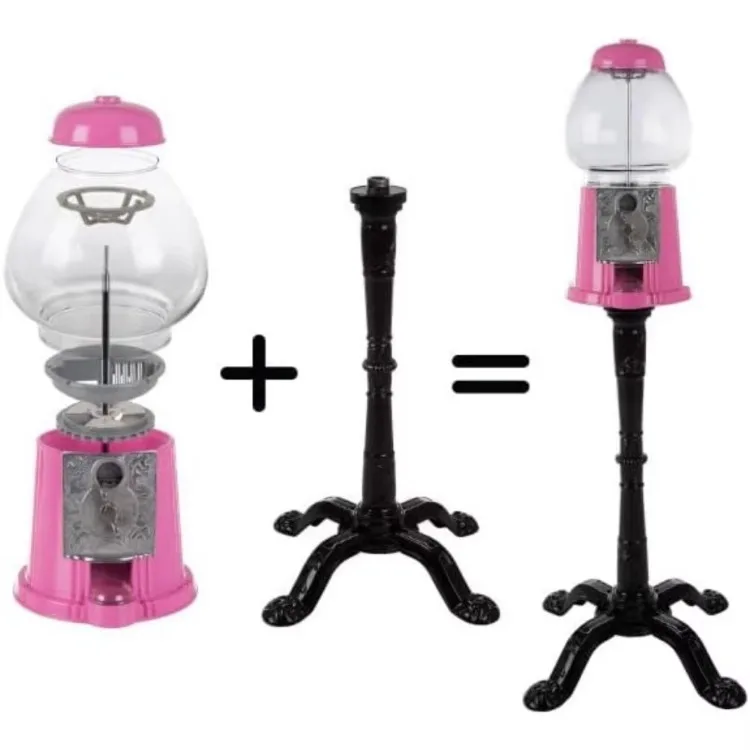 Popcorn Gumball Machine with Stand - 1920s-Style Nostalgic Decor Candy Dispenser - Coin-Operated Candy Vending Machine (Pink)
