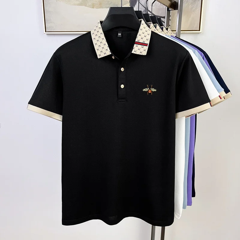 Sommer Neues Designer-Polohemd mit Exquisiter Bienenstickerei für Herren, Bestseller, Bequem und Atmungsaktiv, aus Maulbeerseidenstoff, Kurzes Oberteil – Detail 12