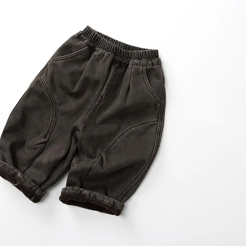 

2025 Winter New Children Fleece Trousers Solid Boys Casual Pants Plus Velvet Thick Baby Girls Warm Pants Cotton Kids Clothes