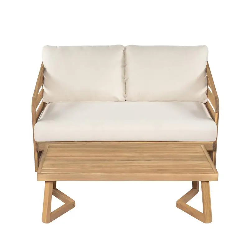 

Набор двухместных и журнальных столиков из дерева акации — бежевая уличная мебель